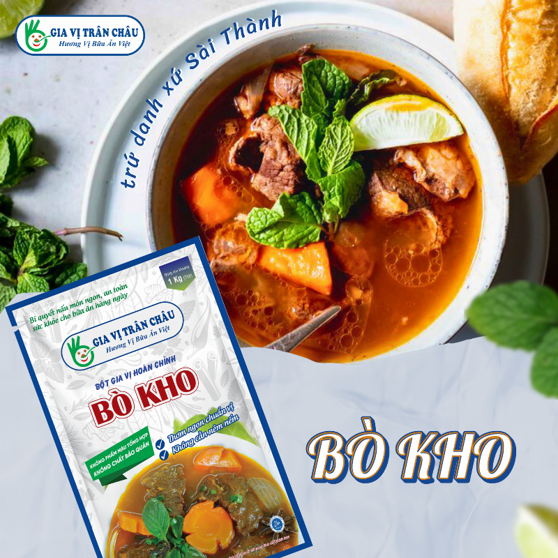 Hình ảnh bò kho bánh mì ăn kèm rau thơm