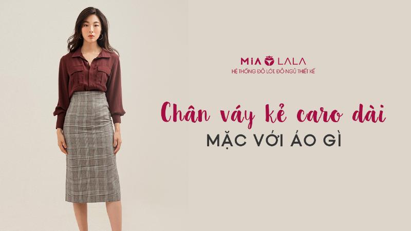 Chân váy caro dài phối áo croptop