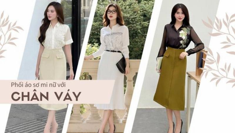 Chân váy len midi với áo sơ mi oversized