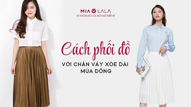 Kết hợp áo len với chân váy xòe dài mùa đông