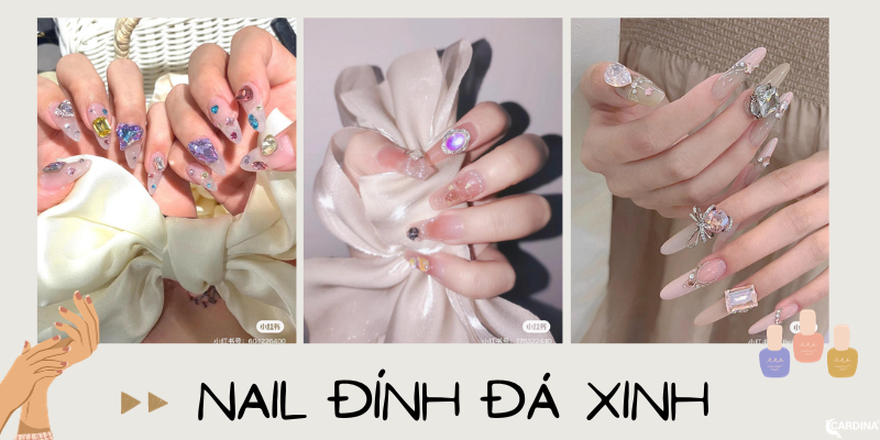 Mẫu Nail Móng Ngắn Đính Đá