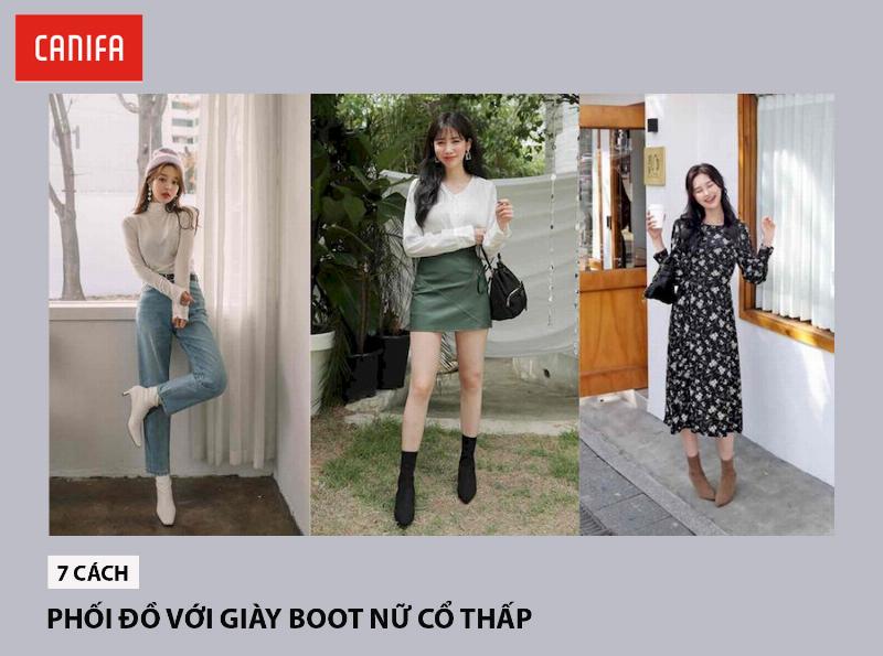 Phối đồ boot nữ cổ thấp áo len