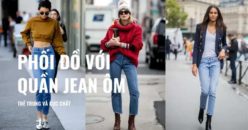 Phối quần jean ôm với áo croptop đen