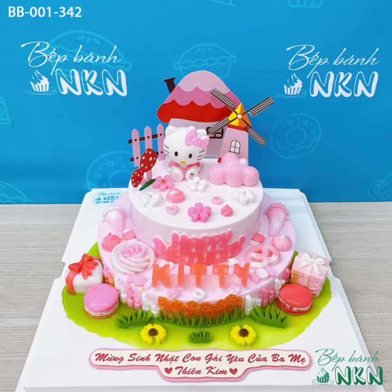 Trang trí bánh sinh nhật Hello Kitty 2 tầng