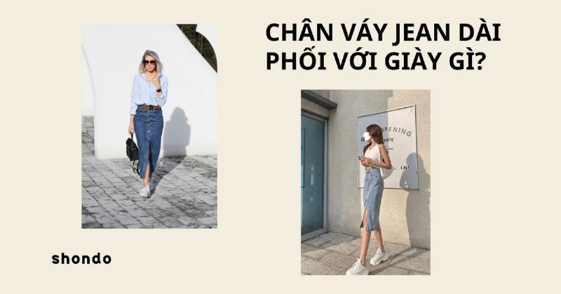 Chân váy jean dài phối áo croptop năng động, cá tính